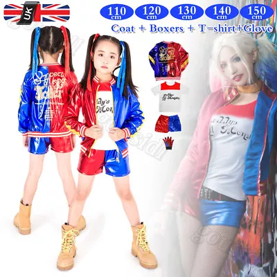 Buy Kids Girl Costume Suicide Squad Harley Quinn Fancy Dress Cosplay Costume Outfit • 13.99£