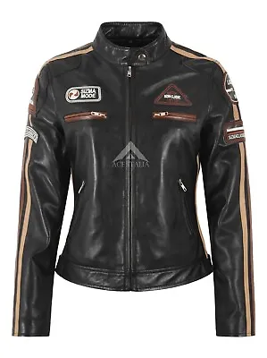Buy SIZMA Ladies Leather Jacket Classic Retro Motorcycle Racer Style Vintage Jacket • 96£