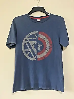 Buy Marvel Civil War Captain America Navy Blue T-shirt In Size Small • 13.99£