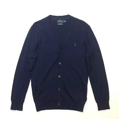 Buy Polo Ralph Lauren Washable Merino Wool Cardigan MEDIUM Men Navy Blue Slim Fit • 49.99£
