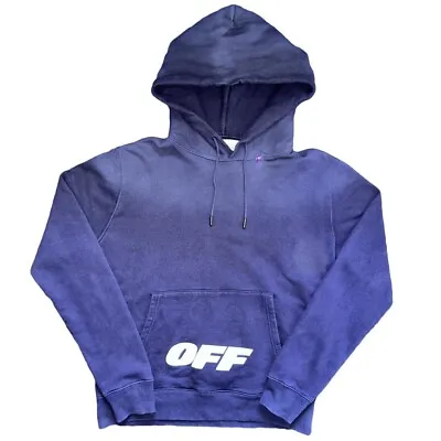 Buy OFF WHITE “Wing Off” Blue / Navy Bleached Hoodie || Size S • 179.99£