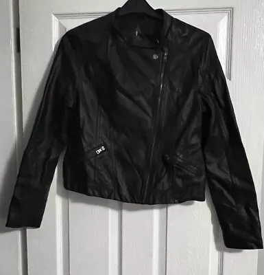 Buy Ladies Leather Look Black  Biker Jacket Size 12 • 4£