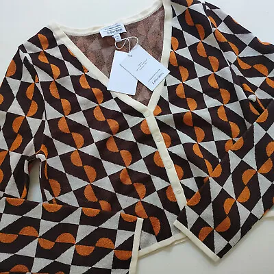 Buy & Other Stories Geometric Jacquard Fine Knit Fitted Cardigan XS S M Brown Orange • 43.20£
