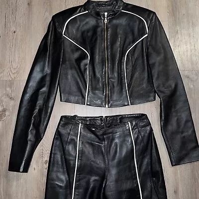 Buy Vintage Julian K Leather Outfit Biker Jacket & Leather Pants Set Women’s • 389.20£