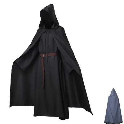 Buy Halloween Mens Sorcerer Robe Medieval Wizard Renaissance Hooded Cloak Cosplay • 40.79£