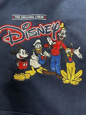 Buy Disney Womens XXL Embroidered Dark Blue Fleece Hoodie Mickey Donald Goofy Pluto • 21.20£