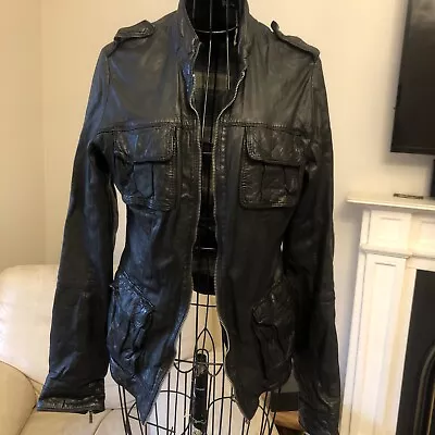 Buy Ladies Black 100% Genuine Leather Biker Jacket By NEXT, Size 8, BNWT Broken Zip • 42.50£