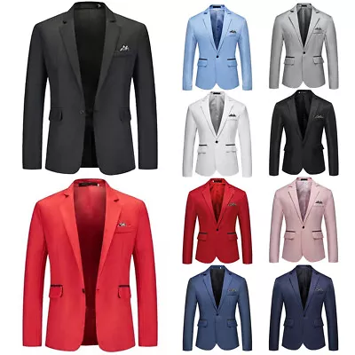 Buy Mens Formal Business Blazer Jacket Wedding Party One Button Smart Suit Coat Tops • 13.99£