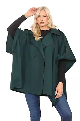 Buy Womens Italian Oversize Button Double Breast Collar Pipe Poncho Cape Jacket Coat • 24.04£