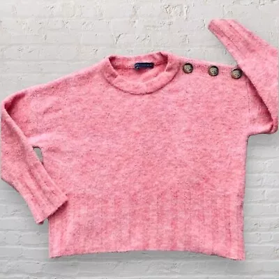 Buy M&S Boucle Jumper Pink Size Large Button Detail Crop Crew Neck Knit Sweater • 1.99£