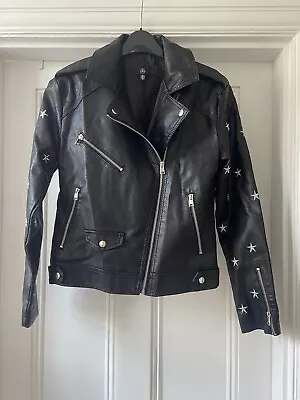 Buy Missguided Oversized Black Faux Leather Jacket With Star Pattern - Size 4 • 9.99£