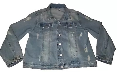 Buy Jack & Avery Womens Distressed Destroyed Ripped Jean Jacket Denim XL Light Wash • 23.67£