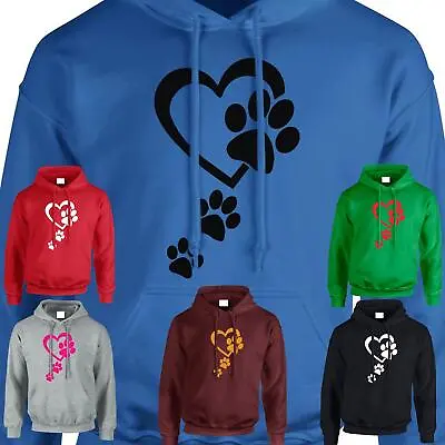 Buy 3 Paw Print Mens Pullover Crazy Funny Animal Lovers Heart Printed Hoodie • 16.99£