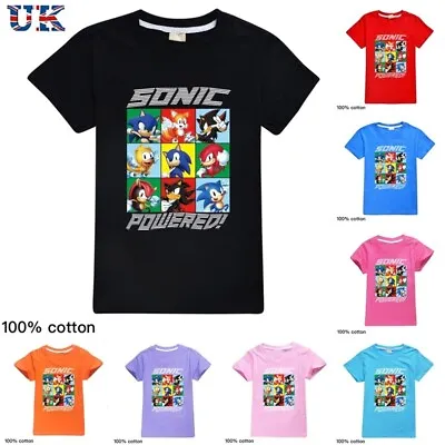 Buy Kids Sonic The Hedgehog Print Short Sleeve Cotton T-Shirt Boys Casual Top 2-14Y • 8.95£