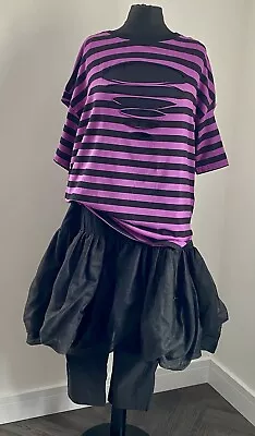 Buy Slashed Tee Tunic XL 100% Cotton Stripe Purple Black Punk Emo Goth Lagenlook • 22£
