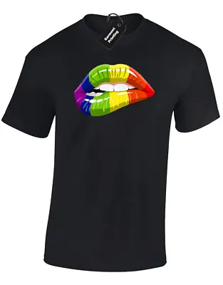 Buy Pride Lips Mens T-shirt Cool Lgbt Gay Lesbian Rainbow Festival Equality (col) • 7.99£