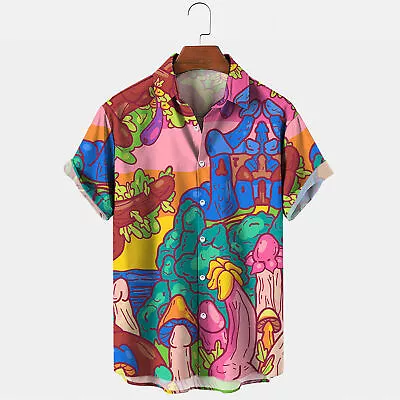 Buy Mens Button Down Shirts Funny Printed  Hawaiian Beach Tops Novelty Ugly Gag Gift • 9.99£