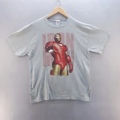 Buy Iron Man T Shirt Large Grey Graphic Print Marvel Short Sleeve Cotton • 8.54£