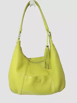 Buy ISAAC MIZRAHI Bridgehampton Yellow Pebbled Genuine Leather Hobo Purse Handbag • 20.37£