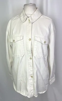 Buy H&M Denim Shacket Jacket Shirt In Cream Oversized Women's Size Small L32 • 8.99£