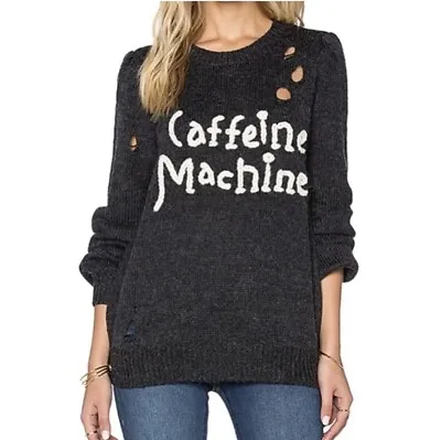 Buy Wildfox Caffeine Machine Alpaca Wool Fuzzy Sweater Distressed Dark Gray Large L • 22.72£