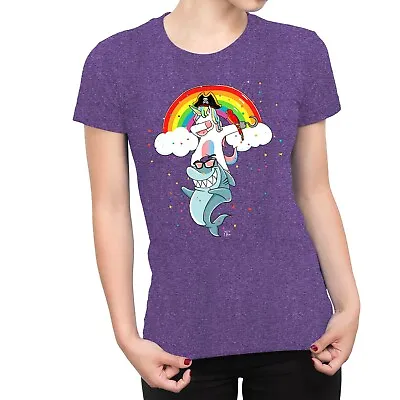 Buy 1Tee Womens Dabbing Unicorn And Cool Shark T-Shirt • 7.99£