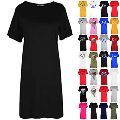 Buy Womens Ladies Oversized Baggy Plain Short Sleeve T-Shirt Long Tunic Midi Dress • 3.99£