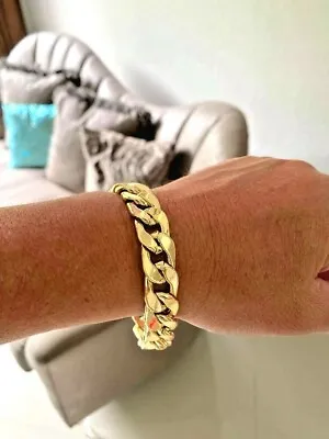 Buy Mens Large 14K Gold GP Cuban Link Thick Bulky Heavy 14mm Jewelry Bracelet 8.5  • 9.60£