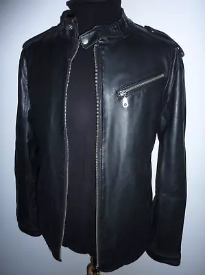 Buy Men's Marks & Spencer Leather Look Bomber Biker Jacket Large Dark Brown • 19.99£