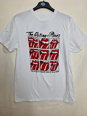 Buy Rolling Stones Rock Band Tee White T-Shirt Tongue L Unisex Mens • 12.99£
