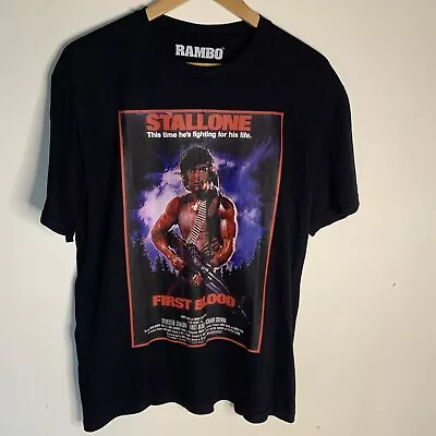 Buy Rambo T Shirt Size Large Black Official 100% Cotton Retro 80s Short Sleeve • 10£