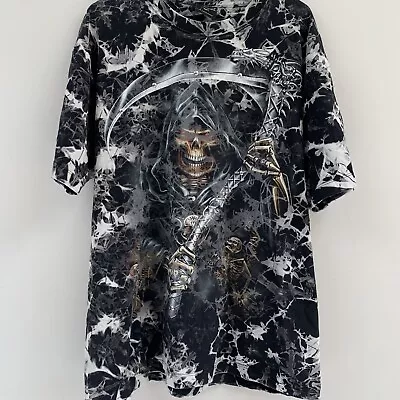 Buy SURVIVORS T Shirt Large Black Graphic Grim Reaper Metal Studs • 14£