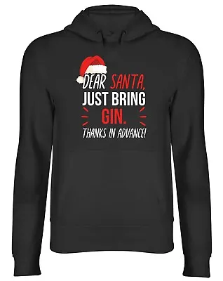 Buy Dear Santa Please Bring Gin Xmas Secret Santa Mens Womens Hooded Top Hoodie Gift • 17.99£