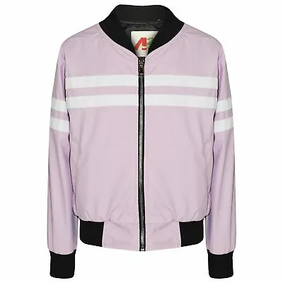 Buy Kids Girls Jackets Contrast Striped Lilac PU Bomber Varsity School Bikers Coats • 9.99£