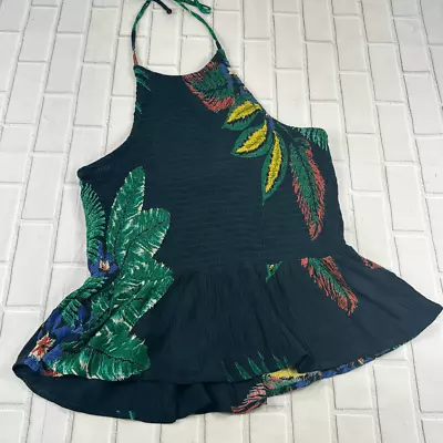 Buy Patrons Of Peace Shirt Womens Medium M Top Smocked Halter Tropical Green Black • 11.53£