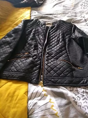 Buy Never Worn NEW LOOK Black Biker Style Faux Leather Jacket Size 18 (Defects !!) • 19.95£