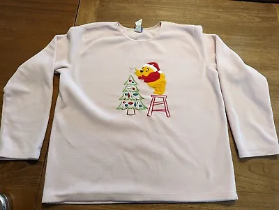 Buy Disney Winnie The Pooh Pink Christmas Tree Fleece Women's Sweater Long Sleeve L • 12.55£