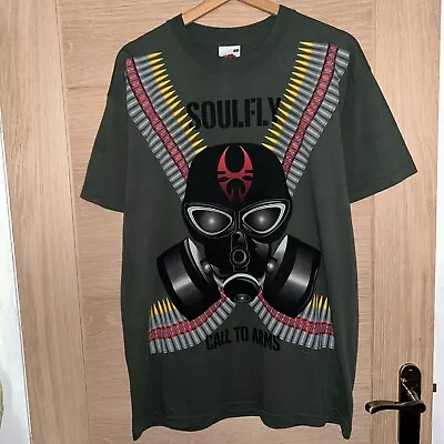 Buy Soulfly Call To Arms Graphic Band T-Shirt Khaki Green Red Size Medium 2003 Tour • 75£