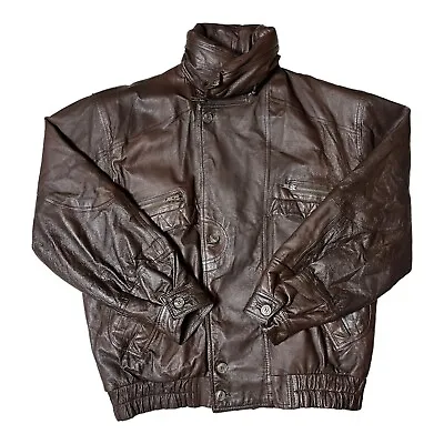 Buy Vintage Brown Leather Jacket Aviator Military Size XL Extra Large Classic • 59.99£