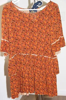 Buy Matilda Jane Orange Tiered Ruffled Peasant Top Blouse Floral Boho Size L Tunic • 14.20£