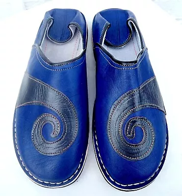 Buy Hand Crafted * Moroccan Leather Funky Babouche * Blue & Black • 22.95£