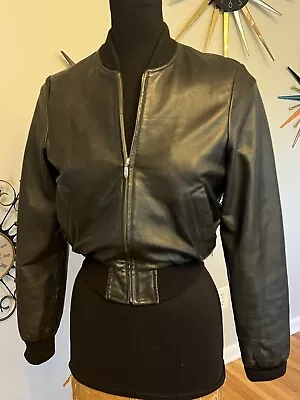 Buy Maxima Wilson's Leather Cropped Bomber Moto Jacket Black Colorful Lining  S • 41.40£