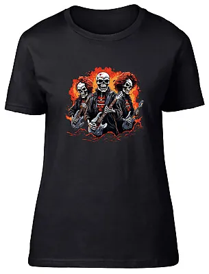 Buy Skeleton Band Womens T-Shirt Electric Guitar Music Rock N Roll Ladies Gift Tee • 8.99£