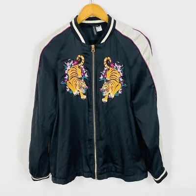 Buy H&M Divided Tiger Embroidered Varsity Bomber Baseball Sukajan Jacket Size 8 (36) • 10£