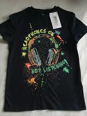 Buy Marks And Spencer Headphones On Not Listening Black T-Shirt Age 9-10 Years • 5£