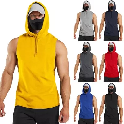 Buy Men's Sweatshirt Sleeveless Hooded Tops Men Solid Color Summer Lightweight Plain • 11.99£