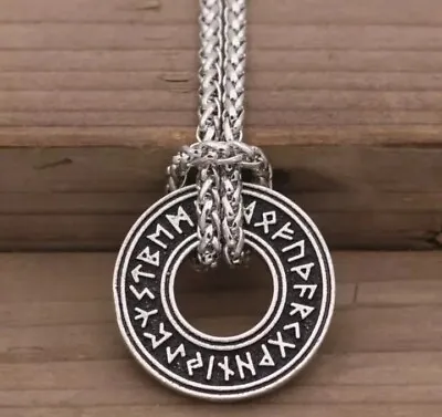 Buy Men's Stainless Steel Viking Rune Round Pendant Necklace Norse Amulet Jewelry • 5.88£