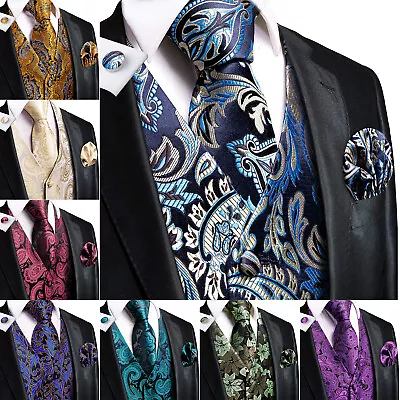 Buy Mens Waistcoats Silk Vest Sleeveless Fashion Jacquard WOVEN Gilet Coats Jacket • 22.99£