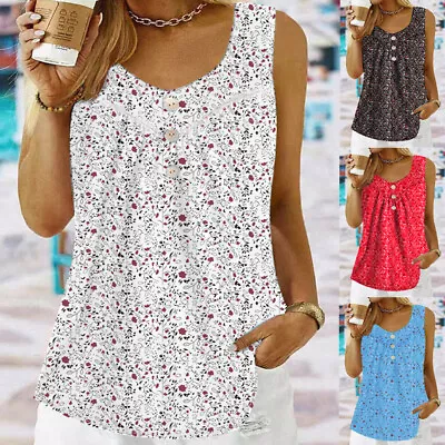 Buy BOHO Womens Sleeveless Vest Tops Floral Summer Casual Loose T Shirts Cami Blouse • 9.55£