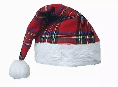 Buy Tartan Christmas Santa Hat Faux Fur Trim Victorian Night Cap Novelty Hat • 2.95£